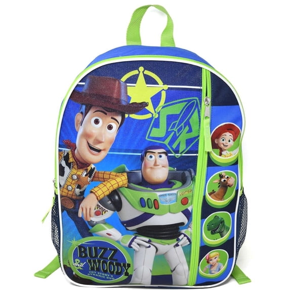 Toy Story Woody and Buzz 16" Kids Cartoon School Bag with Front Pocket & Side Mesh, Lightweight Travel Backpack for Boys