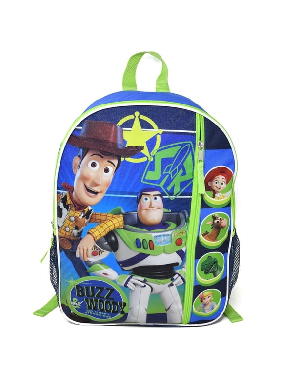 Toy Story Woody and Buzz 16" Kids Cartoon School Bag with Front Pocket & Side Mesh, Lightweight Travel Backpack for Boys
