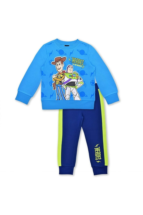 Toy Story Woody and Buzz Lightyear Boys 2 Piece Character Crewneck and Jogger Set, 4-10