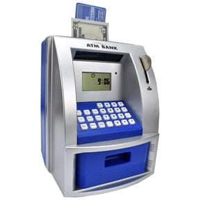 Toy Talking ATM Bank ATM Machine Savings Bank for Kids –Works like a Real one- Deposit, Withdraw, Debit Card, Saving Target, Timer and Clock Blue