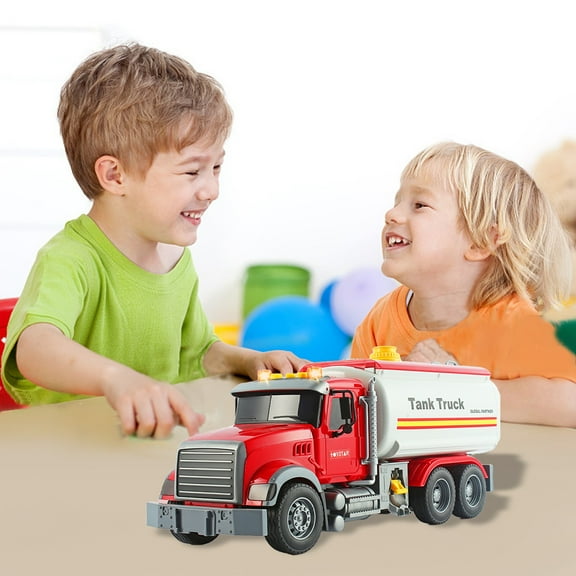 Toy Tanker Truck | Fire Engine Style | Water Spray Feature | Inertial Power | Sound Effects | Durable ABS | Simulation Play | Bulldozing & Digging Functions | 13.77x6.69x4.72in | 1 Pack | Red