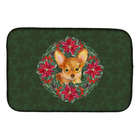 Toy Terrier Poinsetta Wreath Dish Drying Mat