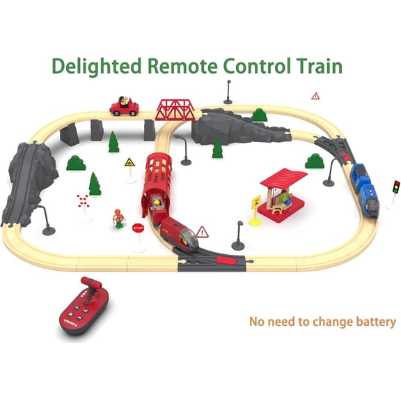 Toy Train Set Remote Control Locomotive Trains, Motorized Train for Wooden Track, Electric Train and Tunnel with Sound & Lighting Effect, Magnetic Trains Compatible with Thomas, Brio, Chuggington