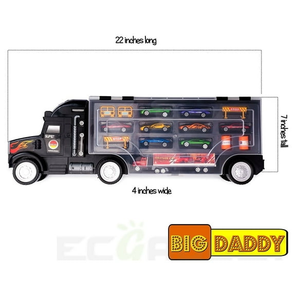 Toy Truck Super Mega Extra Large Tractor Trailer Car Collection Case Carrier Transport Toy Truck For Kids Includes 12 Cars 1 Small Tractor Trailer & 6 More Accessories