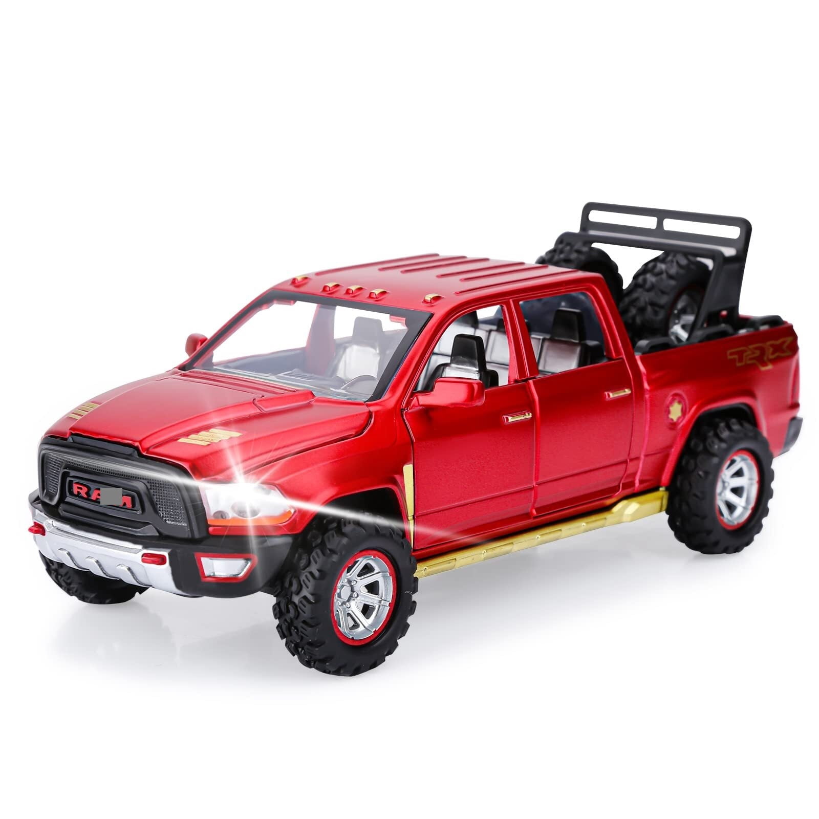 Toy Trucks for Boys Age 3-5 RAM 1500 Pickup Truck Toys for 3 4 5 6 7 8 Year Old Boys Diecast Metal Trucks with Light and Sound Pull Back Toy Cars for 3+ Years Kids Gifts