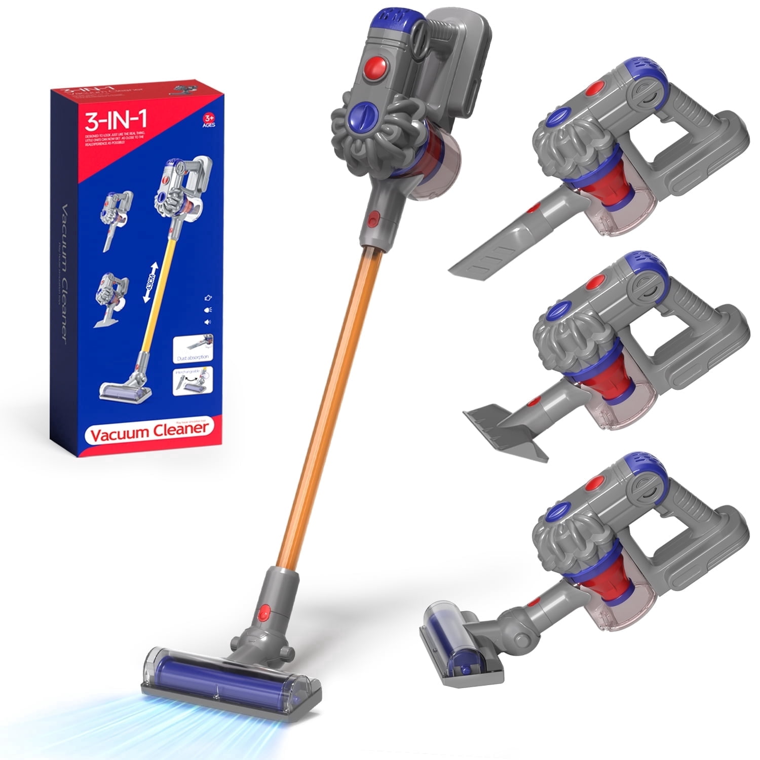 Toy Vacuum Cleaner for Kids, Cleaning Toy Set with Working Suction, Realistic 3-in-1 Vacuum Cleaner Toy for Toddler Cord