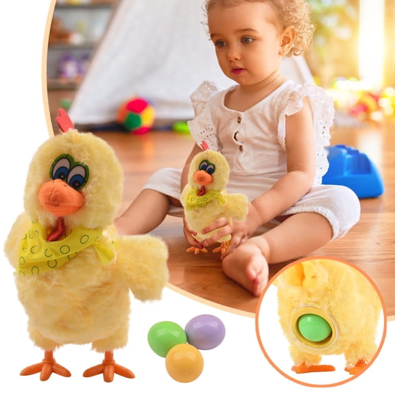 Toy for Kids - Interactive Hen Laying Eggs Dancing Music Chicken Stuffed Toy for Children Novel Animal, 11.81×9.84 inch, Yellow