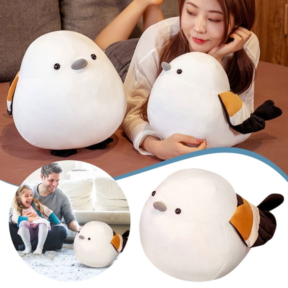 Toy for Kids Round Sparrow Soft Stuffed Animal Lifelike Bird Doll Cute Pillow for Birthday, 9.84 inch, WhiteA