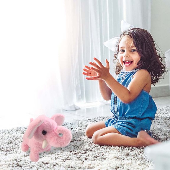 Toy for Kids and Collectors Interactive Elephant with Walking Trumpeting and Head Nodding Features in a Realistic Pet, 16 cmx9.5 cmx20 cm, Pink
