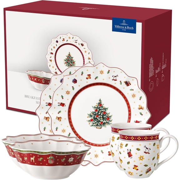 Toy's Delight Breakfast for 2, Premium Porcelain, Red and White, Set of 6 pieces