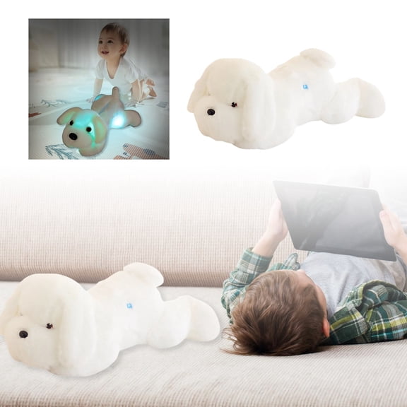 Toy1 - Product Title LED Light Up Cute Pug Dog Stuffed Animal Toy and Glow in the Dark Soft Pet Figure for Kids and Collectors, 19.68 inch, White