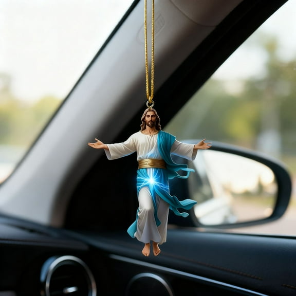 ToyKingdee 2D Retro Jesus Car Hanging Decor, Faith Gift for Christian, Acrylic Flat Mirror Ornament, Christmas Religious Home Accessories, Jesus Ornament Religious Gift