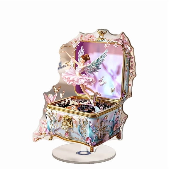 ToyKingdee 2D Spinning Ballet Dancer Acrylic Music Box, Colorful Desktop Decoration with Rotating Base