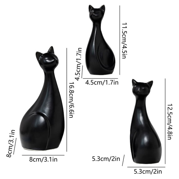 ToyKingdee 3-Piece Ceramic Cat Family Statue Set,Art Sculpture, for Living Room Shelf, Office Desk, and Gift