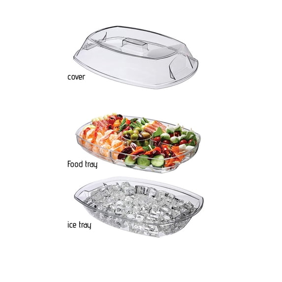 ToyKingdee 3-Tier Detachable Chilled Serving Tray with Lid, Multi-Compartment Cold Food Platter for Parties, Appetizers, Seafood & Fruits