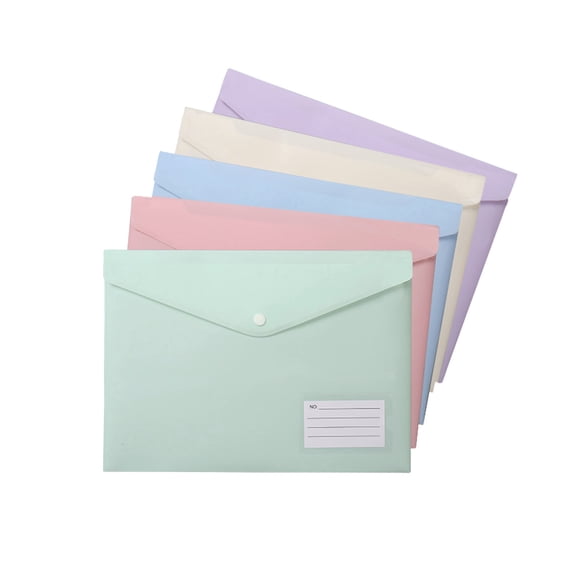 ToyKingdee A4 Plastic Snap Button File Pouch, Transparent Document Storage Folder with Label Area