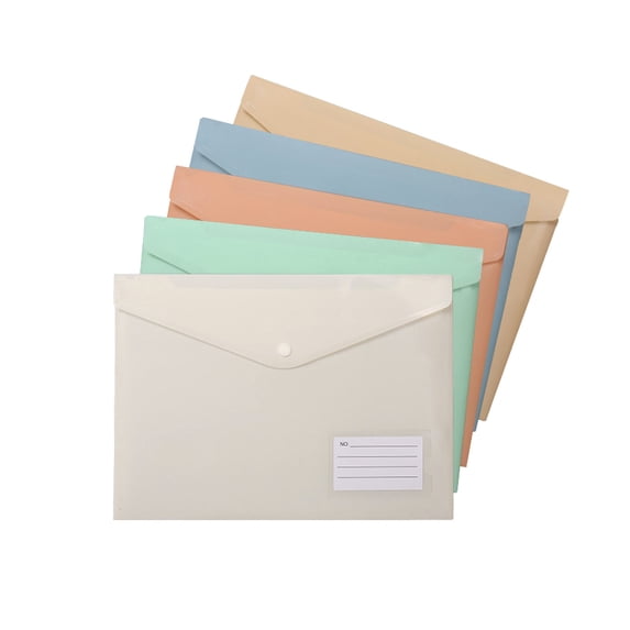 ToyKingdee A4 Plastic Snap Button File Pouch, Transparent Document Storage Folder with Label Area