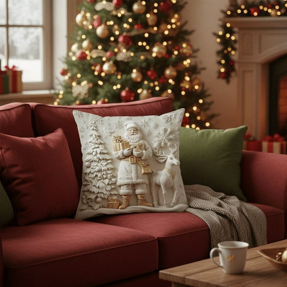 ToyKingdee Aesthetic Christmas Throw Pillow Covers, Soft Comfy Xmas Santa Claus Trees Pillow Cases, Funny Snowman Reindeer 3D Decor for Couch Sofa Living Room Bed