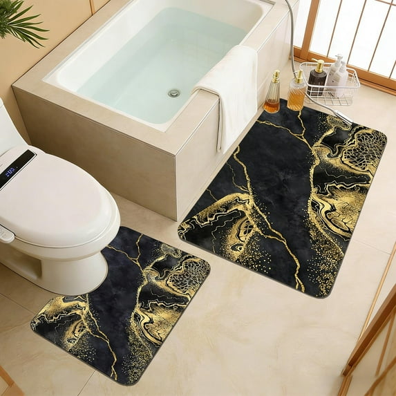 ToyKingdee Bathroom Mat Ultra Thin, Non Slip Bath Rug for Shower Floor, Absorbent Quick Dry Marble Bathmats Low Profile