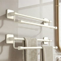 ToyKingdee Bathroom Towel Rack Punch Free Bathroom Storage Rack Patch Towel Rack Wall Mounted Double Pole Space Aluminum Towel Rack