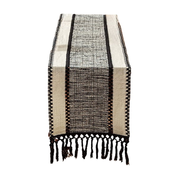 ToyKingdee Boho Macrame Table Runner Farmhouse Woven Small Table Runner with Tassels Ivory& Burlap Brown Cotton Linen Kitchen Table Centerpiece