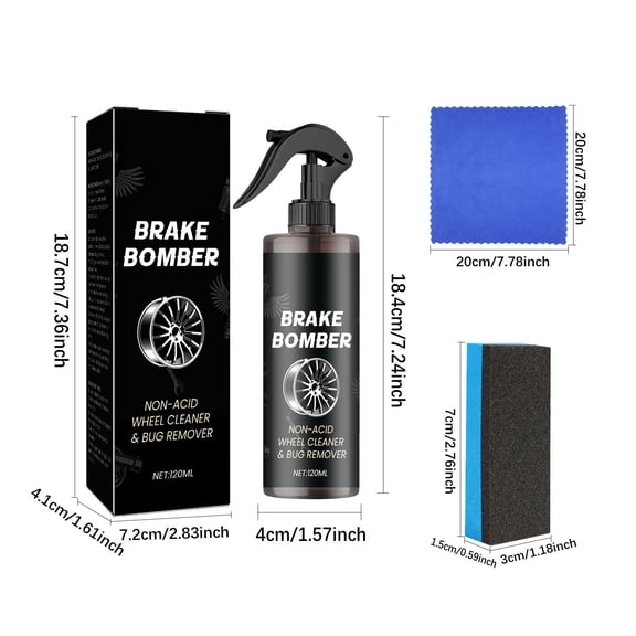ToyKingdee Brake Bomber Non-Acid Wheel Cleaner and Bug Remover Kit, 120ml Wheel and Tire Cleaning Spray with Sponge and Cloth