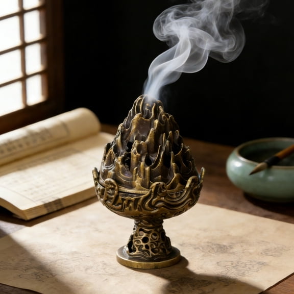 ToyKingdee Bronze Mini Incense Burner Stove,Zen Boshan Incense Burner Home,Copper Mountain Statue,Vintage Incense Charcoal Stove for Home Decoration Room