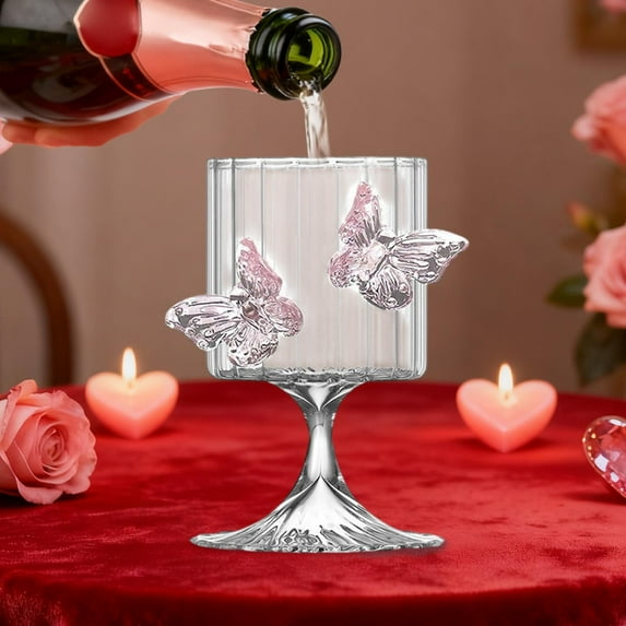 ToyKingdee Butterfly Wine & Water Glasses – Stemmed Glasses - Butterflies Accents for Cocktails, Champagne, and Juice, Elegant Decorative Cups for Parties, Weddings & Gifts