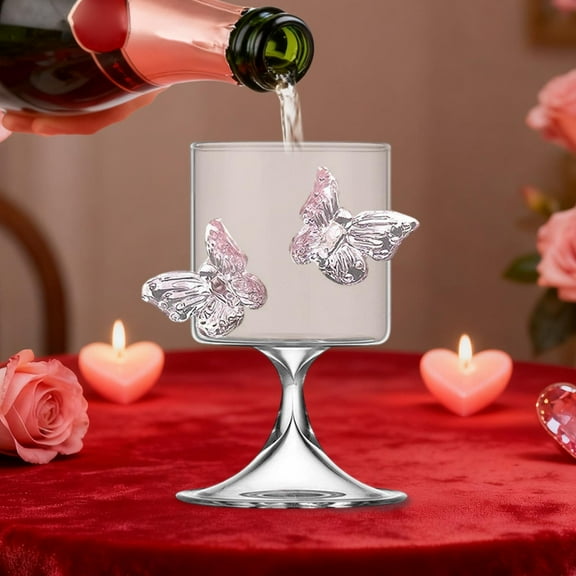 ToyKingdee Butterfly Wine & Water Glasses – Stemmed Glasses - Butterflies Accents for Cocktails, Champagne, and Juice, Elegant Decorative Cups for Parties, Weddings & Gifts