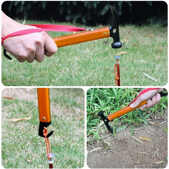 ToyKingdee Carbon Steel Aluminum Camping Hammer, Small Lightweight Three-in-One Functional Tent Stake Hammer for Hiking Kit