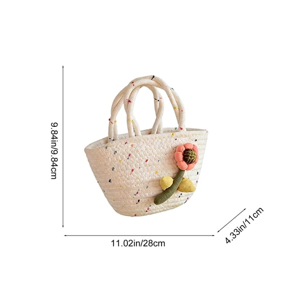 ToyKingdee Casual Woven Tote Bag with Embroidered Floral Accent, Lightweight Handbag for Daily Use