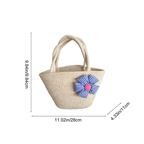 ToyKingdee Casual Woven Tote Bag with Embroidered Floral Accent, Lightweight Handbag for Daily Use