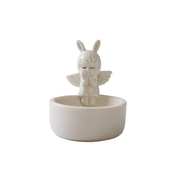 ToyKingdee Ceramic Angel Rabbit Candlestick, Elegant Easter Home Decor with Pearl Glaze Finish