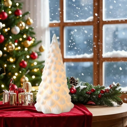 ToyKingdee Ceramic Christmas Trees, Light Up Porcelain Christmas Tree, Xmas Tree with Lights, Tabletop Tree Figurines for Modern Home Decoration