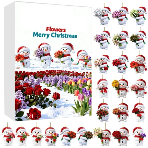 ToyKingdee Christmas Countdown Calendar, Advent Calendar 24 Days Snowman Hanging Ornaments Set, Versatile 2D Acrylic Christmas Decorations, Xmas Vacation Snowman Pendants Accessories