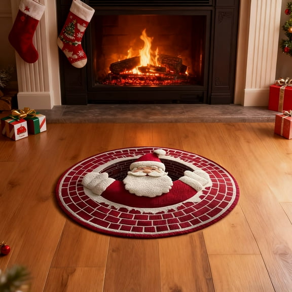 ToyKingdee Christmas Decorations 3D Rug,Xmas Optical Illusion Rugs,Santa Claus Quilted Round Mat,Exquisite Non-Slip Rugs with Depth Pattern for Holiday Entryway Christmas Decor
