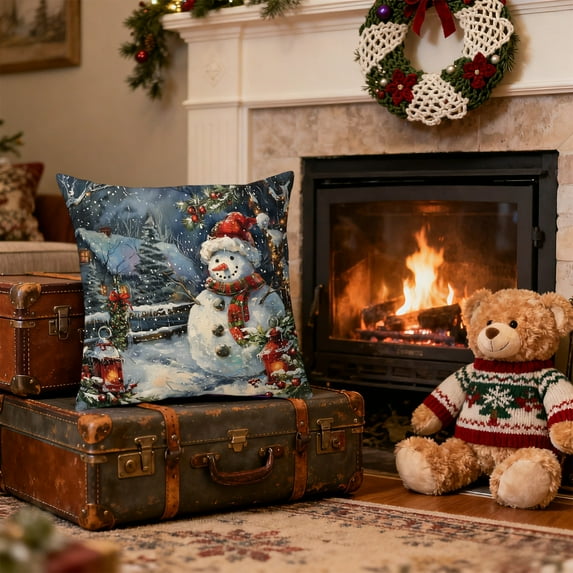 ToyKingdee Christmas Decorations Winter Snowman Pillow Cover for Sofa Bed Couch, Xmas Tree Pattern Throw Pillow Case for Living Room, Cotton Linen Cushion Cover