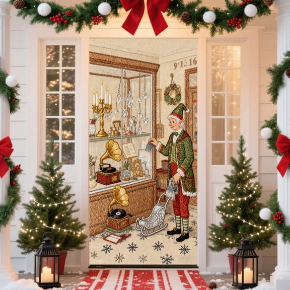 ToyKingdee Christmas Door Cover Background Banner Cross Xmas Christ Fabric Door Banner Photography Hanging Photo Props for House Wall Window Decorations