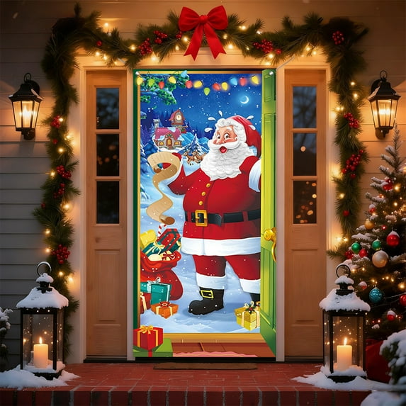 ToyKingdee Christmas Door Cover Decoration Xmas Large Photography Background Banner Porch Sign for Winter Indoor Outside Front Door Banner Farmhouse Party Supplies