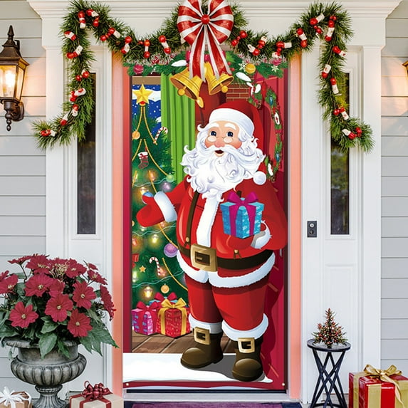 ToyKingdee Christmas Door Cover Decoration Xmas Large Photography Background Banner Porch Sign for Winter Indoor Outside Front Door Banner Farmhouse Party Supplies