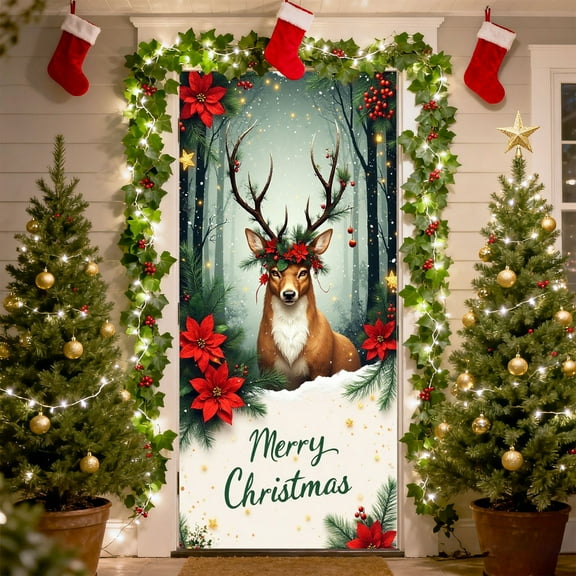 ToyKingdee Christmas Door Cover - Santa Claus Holiday Banner for Party Decoration