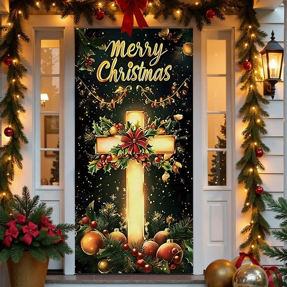 ToyKingdee Christmas Front Door Cover Elastic, Christmas Door Cover Cloth with Elastic for Holidays Home Party Decor