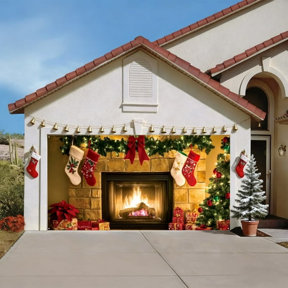 ToyKingdee Christmas Garage Door Banner Cover, Fabric Nativity Scene Christmas Backdrop Photo Booth Background for Xmas Holiday Winter New Year Eve Party Decorations Supplies