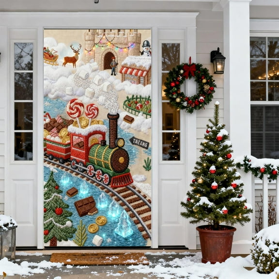 ToyKingdee Christmas Gingerbread Door Cover Window Banner Front Door Porch Sign Village Displays Christmas Indoor Outdoor Decor Holiday Winter House Decoration