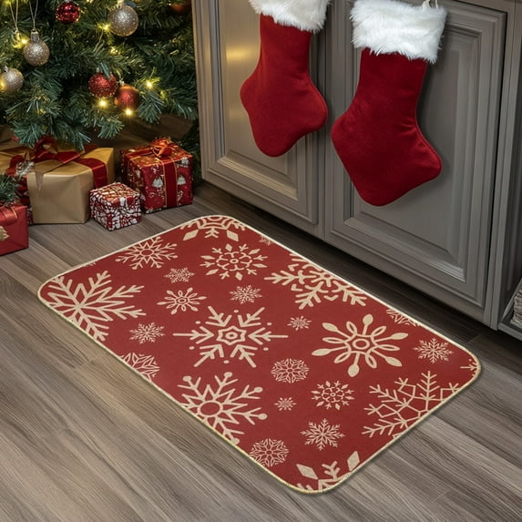 ToyKingdee Christmas Kitchen Rugs Snowflake Christmas Kitchen Mat for Floor Non-Slip Red Kitchen Rugs for Xmas Kitchen Bedroom Farmhouse Decorations Winter Holiday Decor