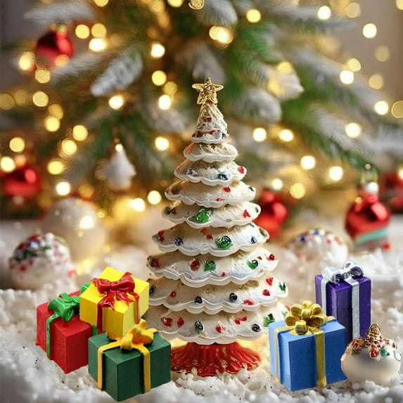 ToyKingdee Christmas Miniatures for Crafts, Christmas Tree Mini Resin Presents Charms Mini Christmas Ornaments Figurines for Tree Decor Vase Filler Xmas Crafts