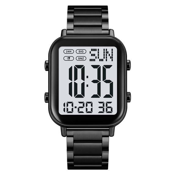 ToyKingdee Classic Unisex Digital Sports Watches Women's Men's Multifunctional Watch Stainless Steel Band Square Big Numbers Dial Waterproof Electronic Led Watch