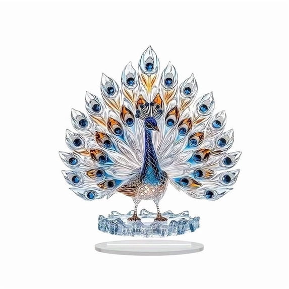 ToyKingdee Crystal-Like Acrylic Peacock Statue, Elegant Home and Office Decor Accent