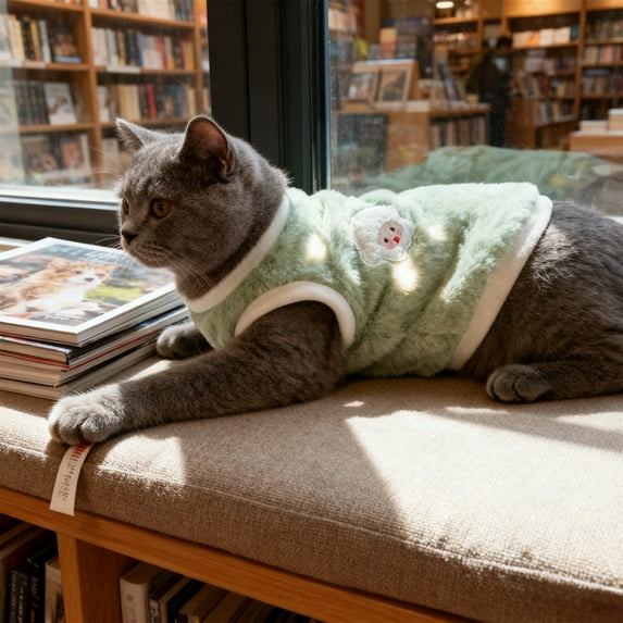 ToyKingdee Cute Cat Coat Warm Cozy Pet Apparel No Sleeve Soft Relief Sheep Pattern Dogs Puppy Dress Outfit Cat Clothes for Kittens