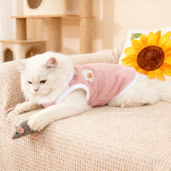 ToyKingdee Cute Cat Coat Warm Cozy Pet Apparel No Sleeve Soft Relief Sheep Pattern Dogs Puppy Dress Outfit Cat Clothes for Kittens